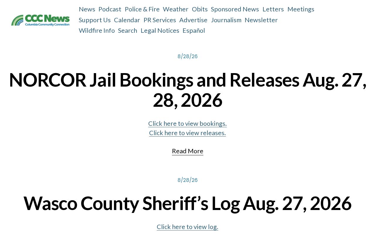 Gilliam County regional police log source at Columbia Community Connection